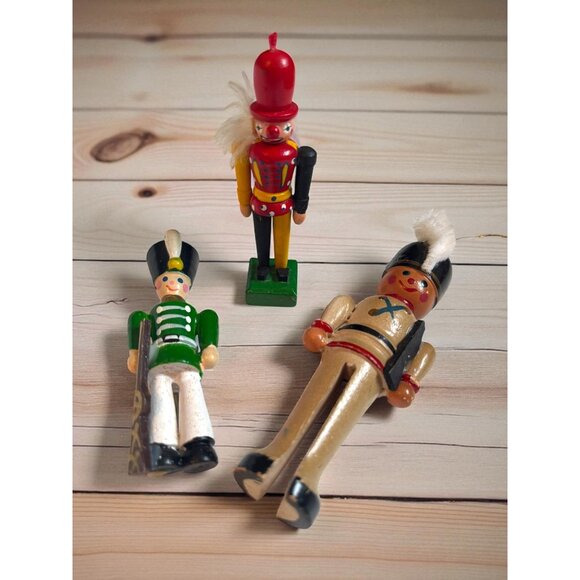 3 Vintage Wooden Nutcracker Solider Christmas Ornaments - Picture 1 of 10